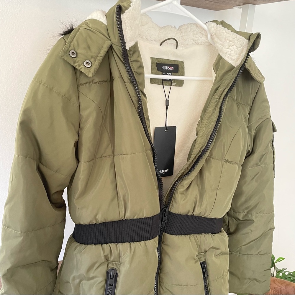 Hudson Kids Unisex Fur Hood Winter Moss Long Puffer Jacket/Sz: XL - Picture 11 of 14